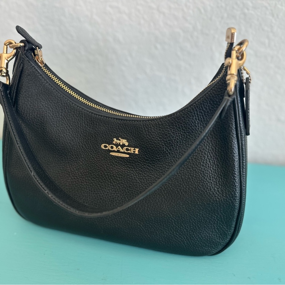 Coach Teri Hobo Bag - Black Pebbled Leather with Gold Embellishments - NWT - Picture 7 of 10